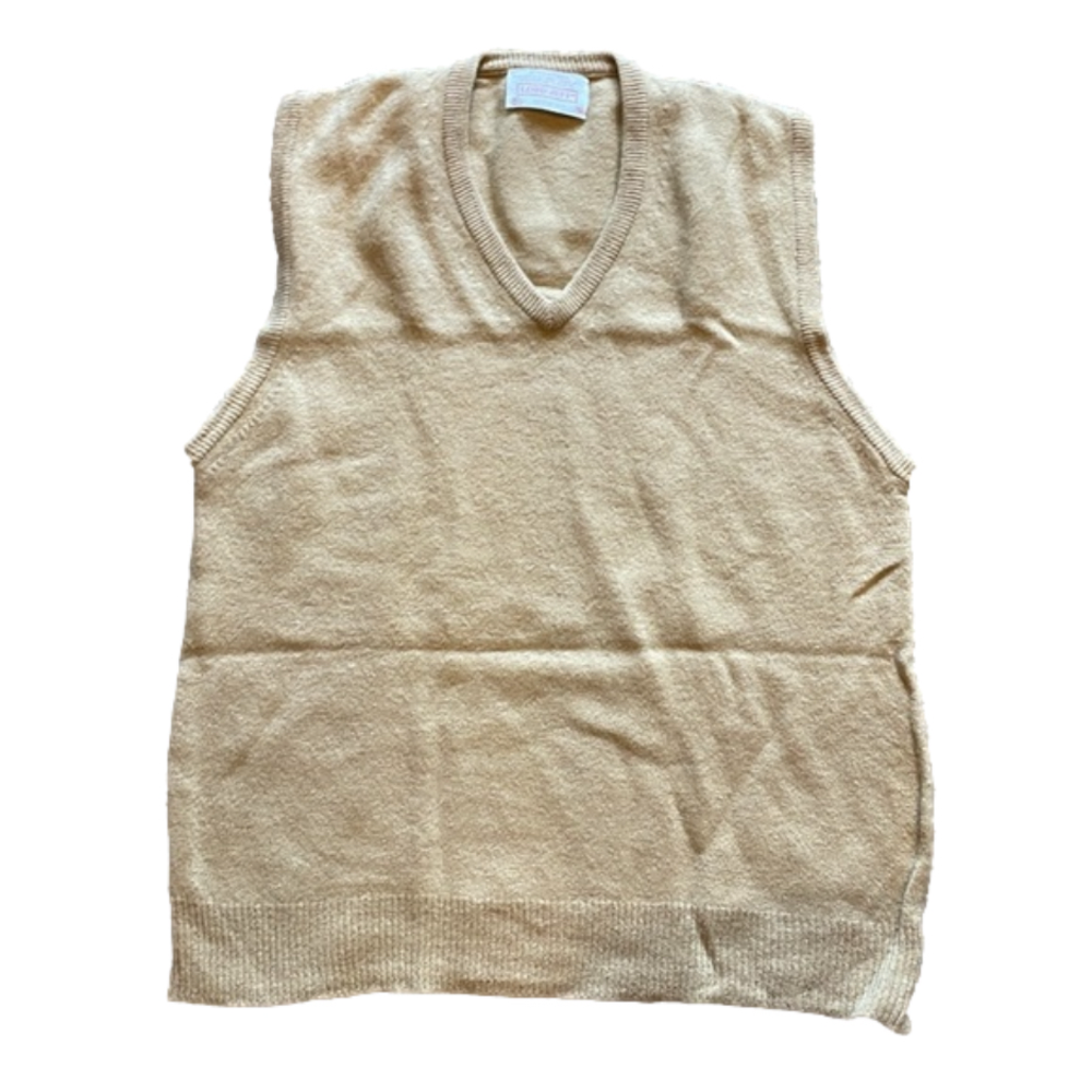 Vintage XL Tan Lord Jeff Sweater Vest 100% Lambswool USA Made